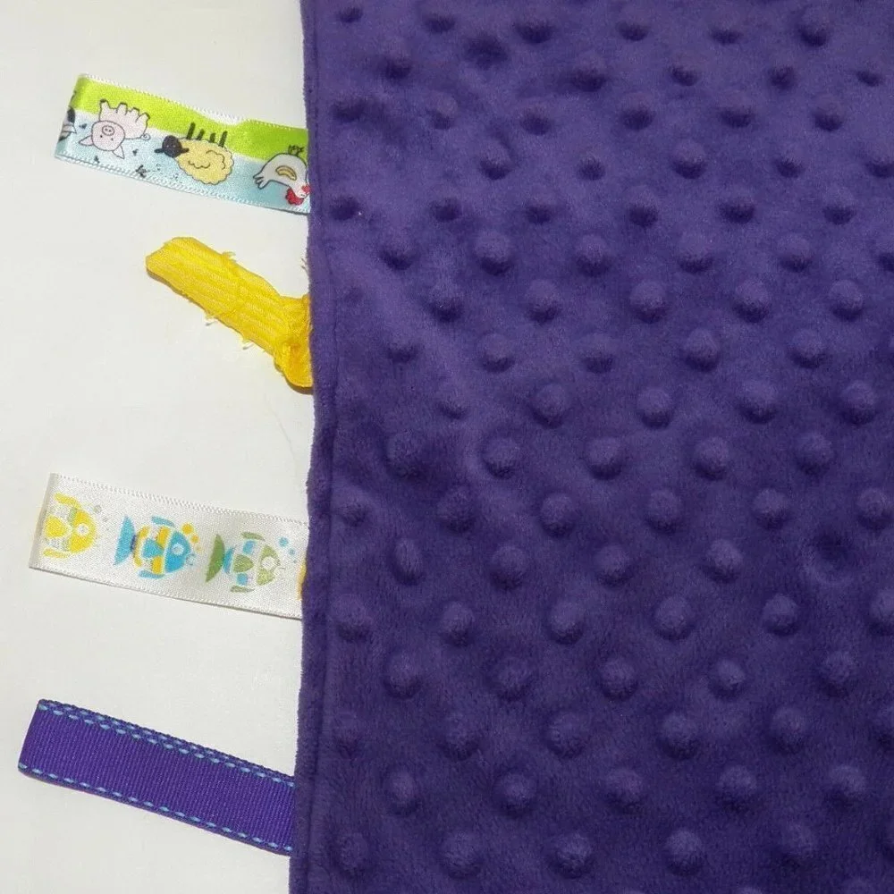 Dark Purple Baby Security Blanket Lovey Fish Farm Animals Yellow Tags 12
